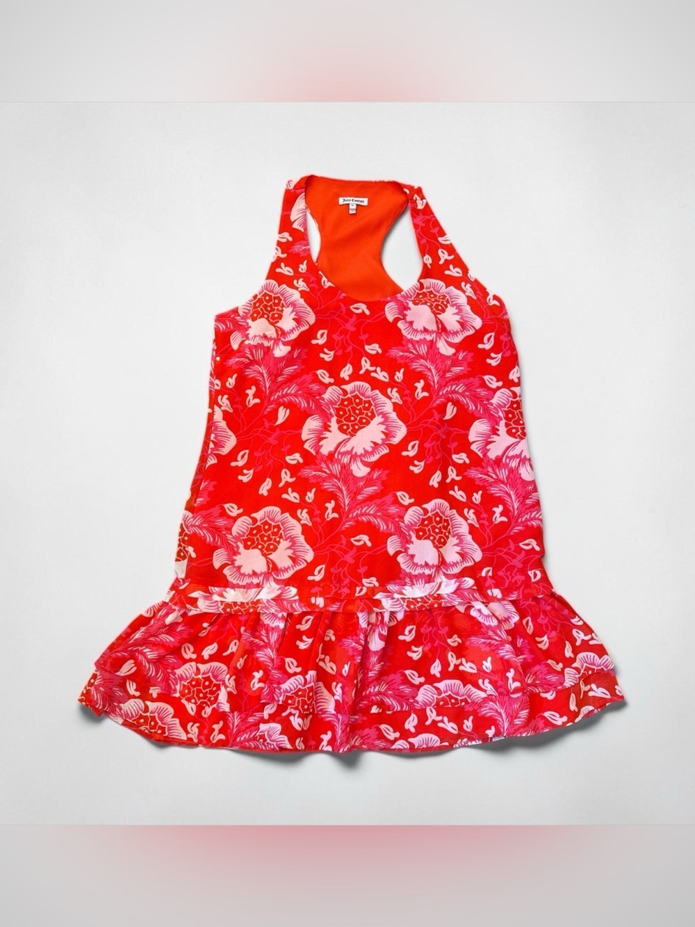 Juicy Couture Bright Red Floral Racerback Mini Dress